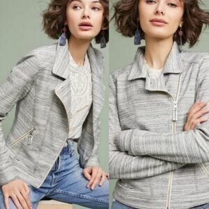 Anthropologie Caitlin Cotton Full Zip Long SLeeve Heathered Gray Moto Jacket XS